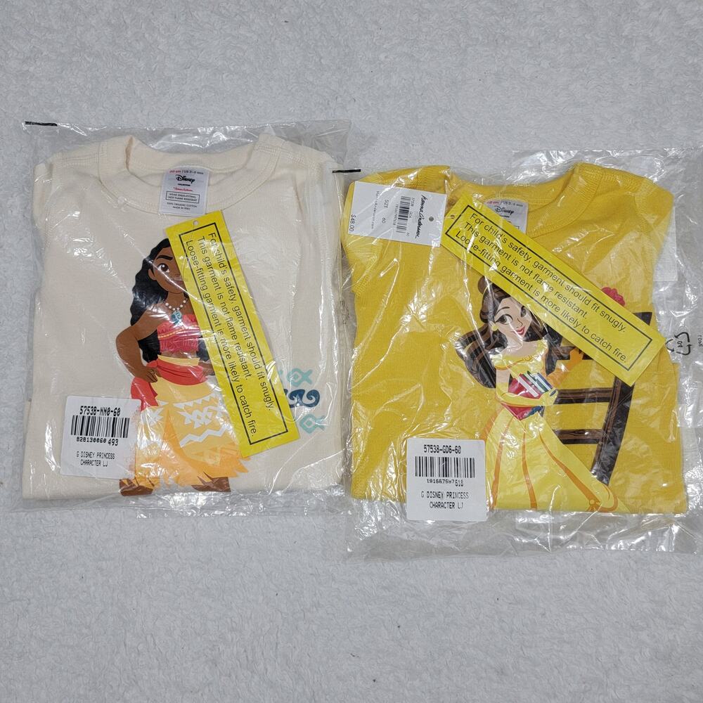 Hanna Andersson 2 Disney Princess Long John Pajama Sets Moana and Belle